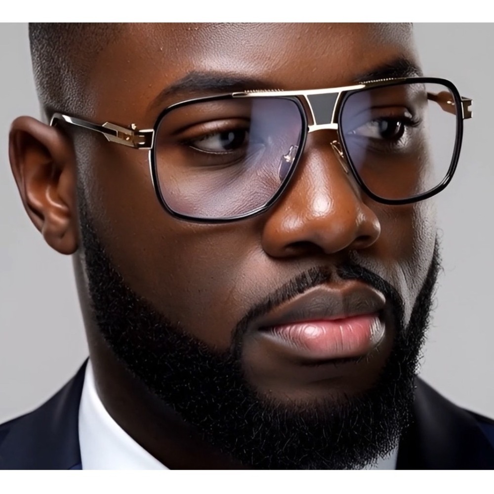 Classic Glasses Gold Black Frame Fashion Hip Hop‎ Style Clear Lens Men Bold 2026